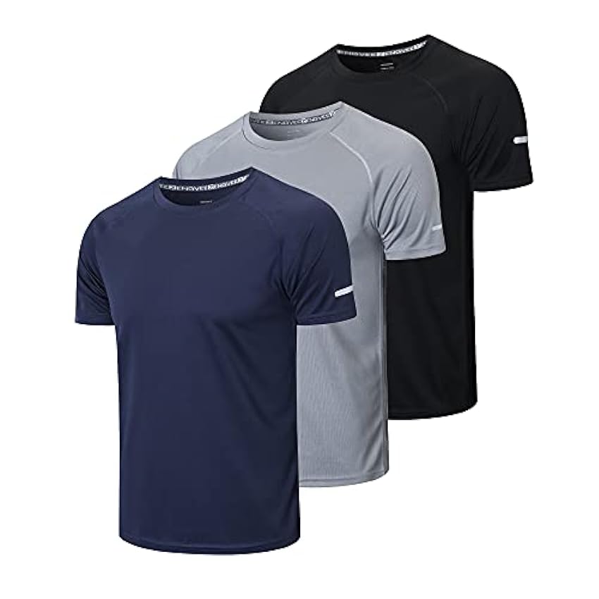 HUAKANG 3 Piezas Camiseta Deporte Hombre Camisetas Manga Corta Hombre de Secado Rápido para Gimnasio Running Fitness(520-Black Gray Navy-L) 7dxAJApv